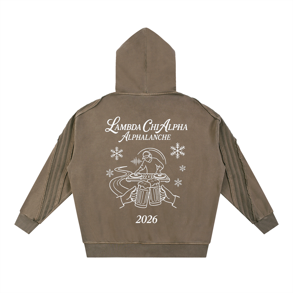 Snow Washed Tape Raw Edge Zip Hoodie