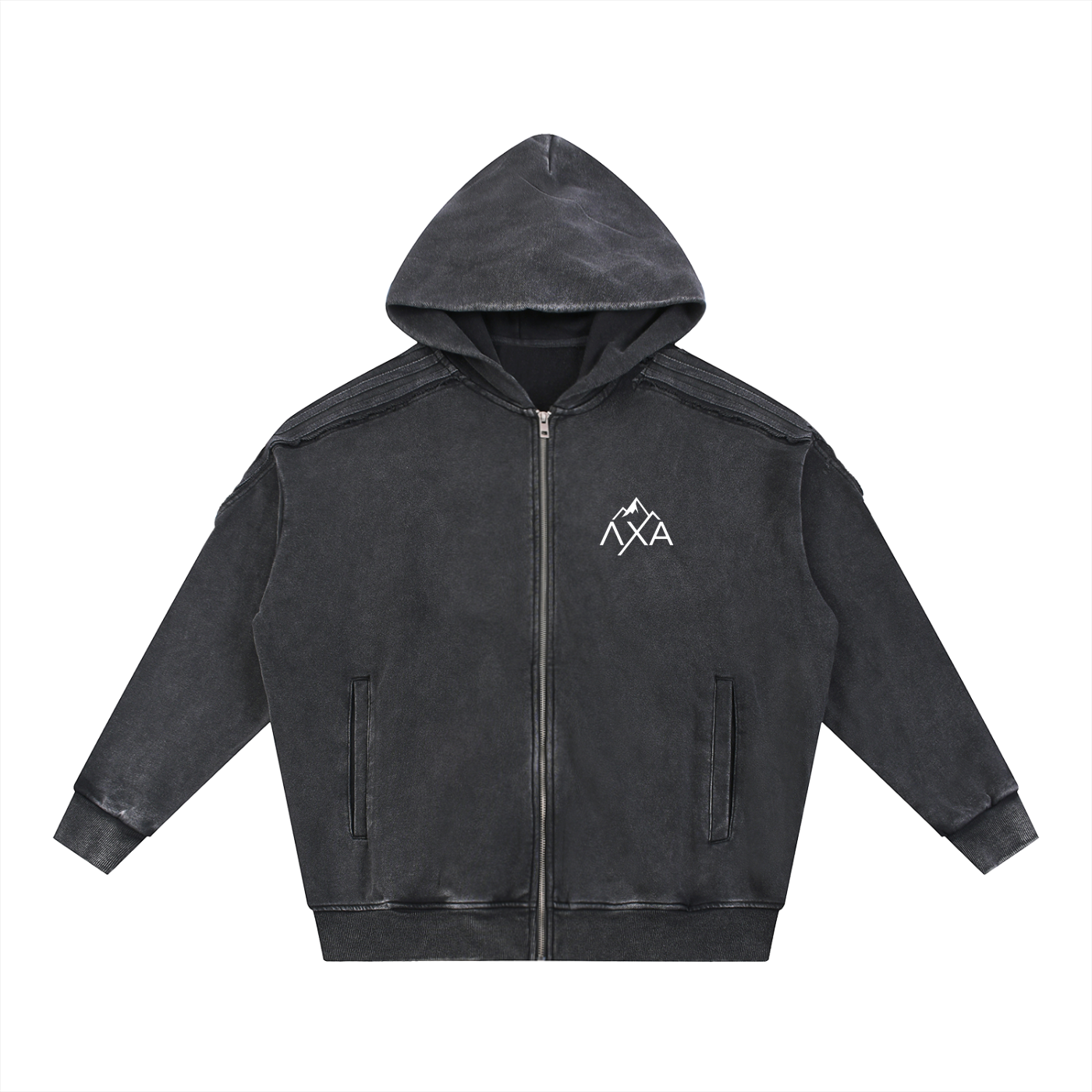 Snow Washed Tape Raw Edge Zip Hoodie