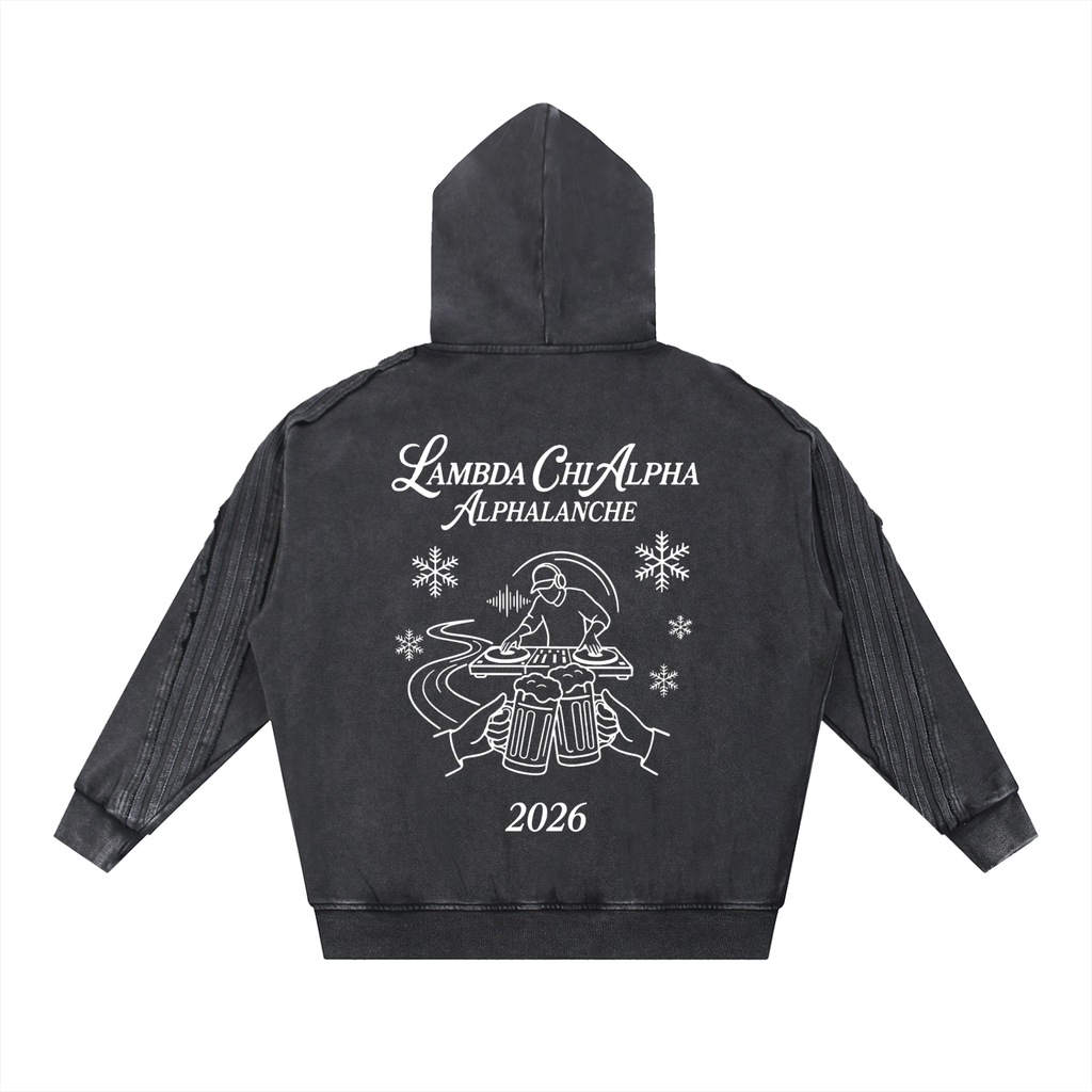 Snow Washed Tape Raw Edge Zip Hoodie