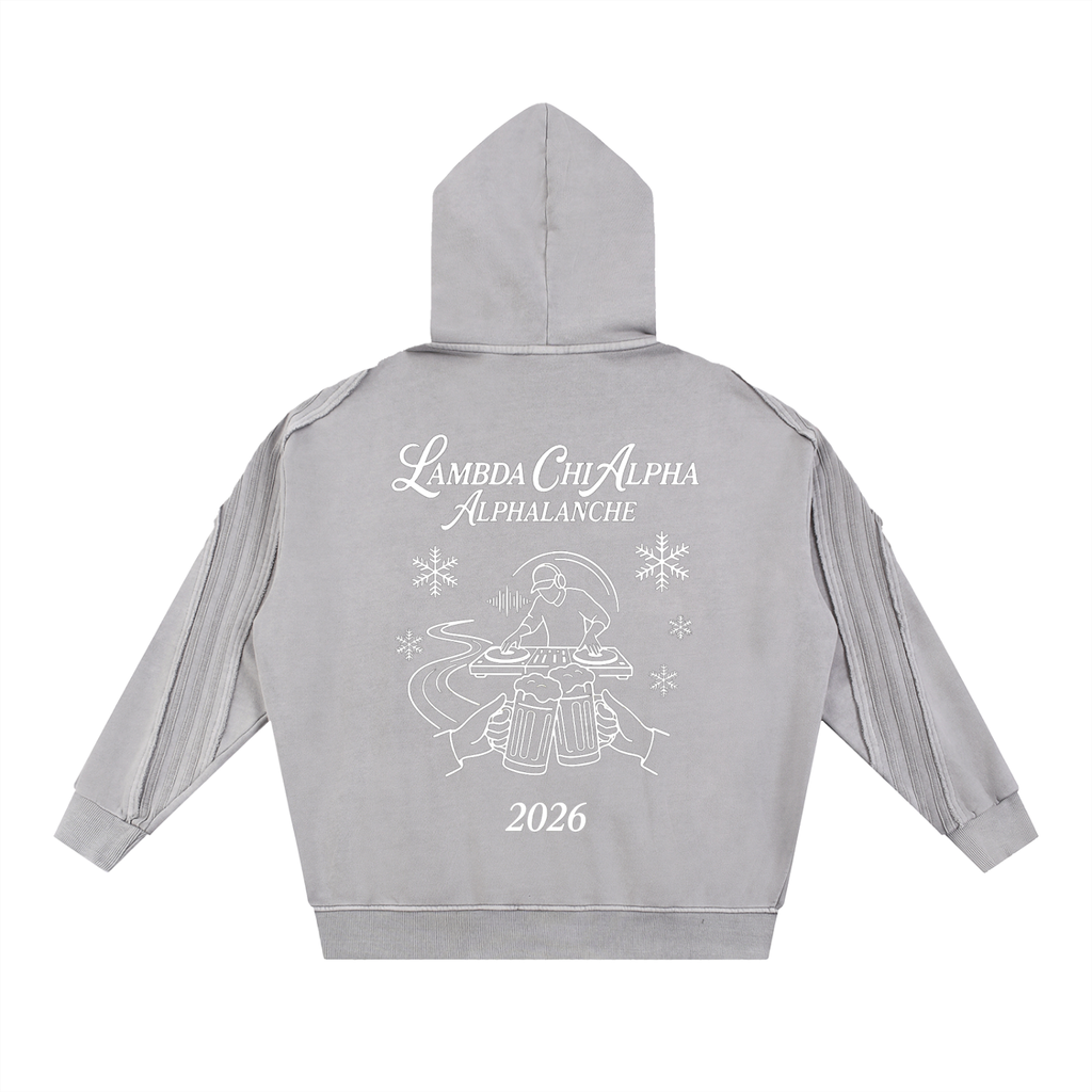 Snow Washed Tape Raw Edge Zip Hoodie